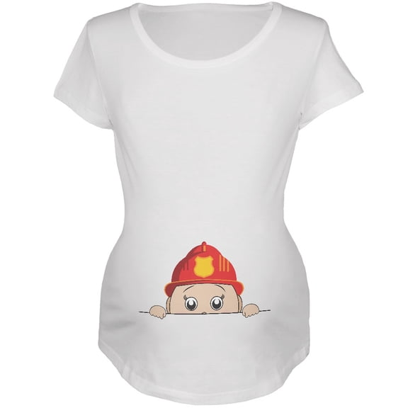 Peeking Baby Fireman White Maternity Soft T-Shirt - 2X-Large