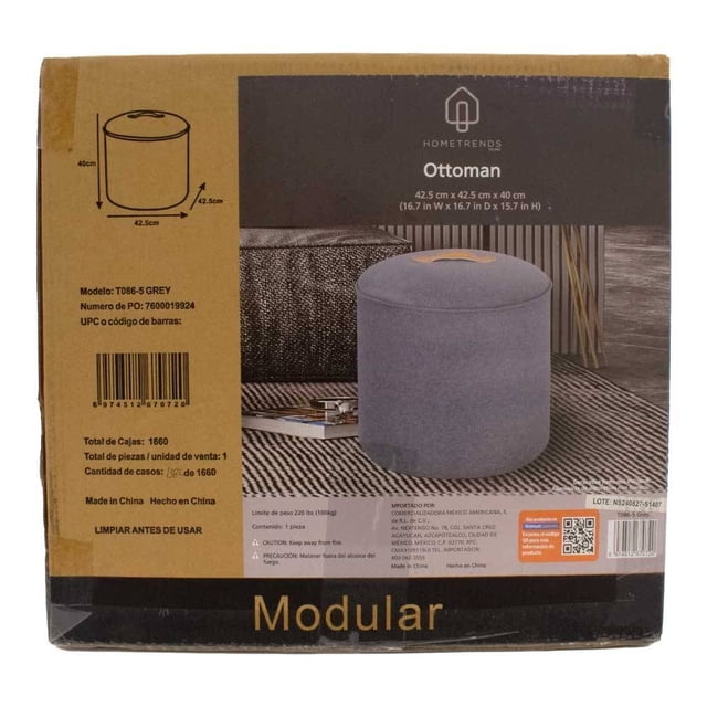 Ottoman Home Trends Altura de 40 cm x Diámetro de 42.5 Color Gris