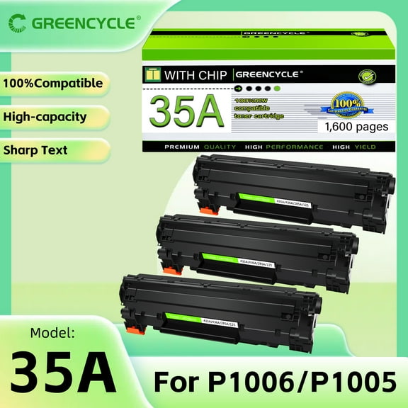 GREENCYCLE 3 Pack Compatible for HP 35A CB435A Black Toner Cartridge Replacement with HP Laserjet P1005 P1006 P1009 Printer