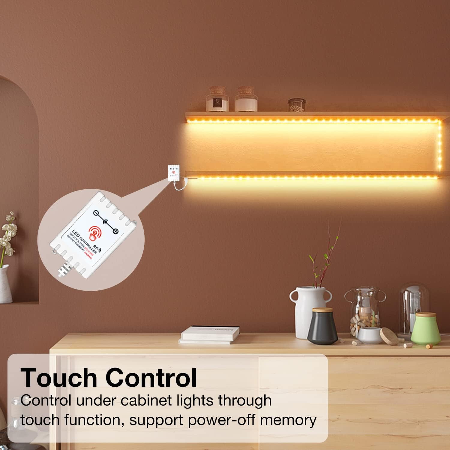RGHJAR-Under Cabinet Lights, 6 PCS Under Cabinet Lighting with Remote, Dimmable LED Strip Lights for Bedroom, LED Lights for Kitchen Cabinet, Counter Shelf 2700K-6500K Warm to Daylight White, 9.8ft