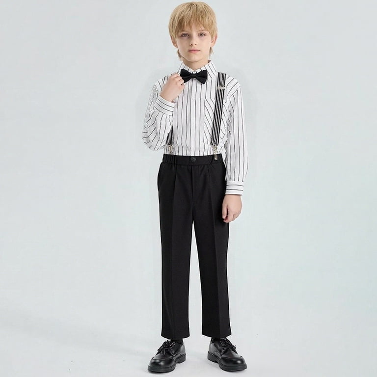 Boys' Christmas Outfit Gentleman Striped Shirt with Bow Tie +Long