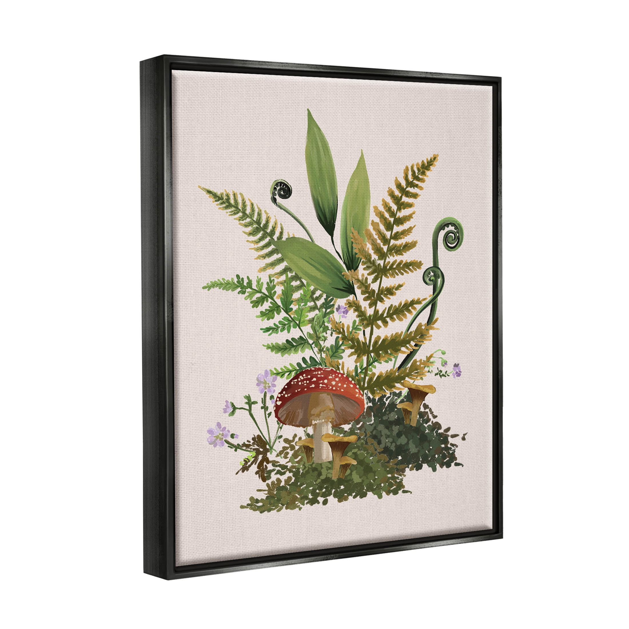 Cottage Mushroom Woodland Plants Botanical & Floral Graphic Art Jet Black Framed Art Print Wall Art