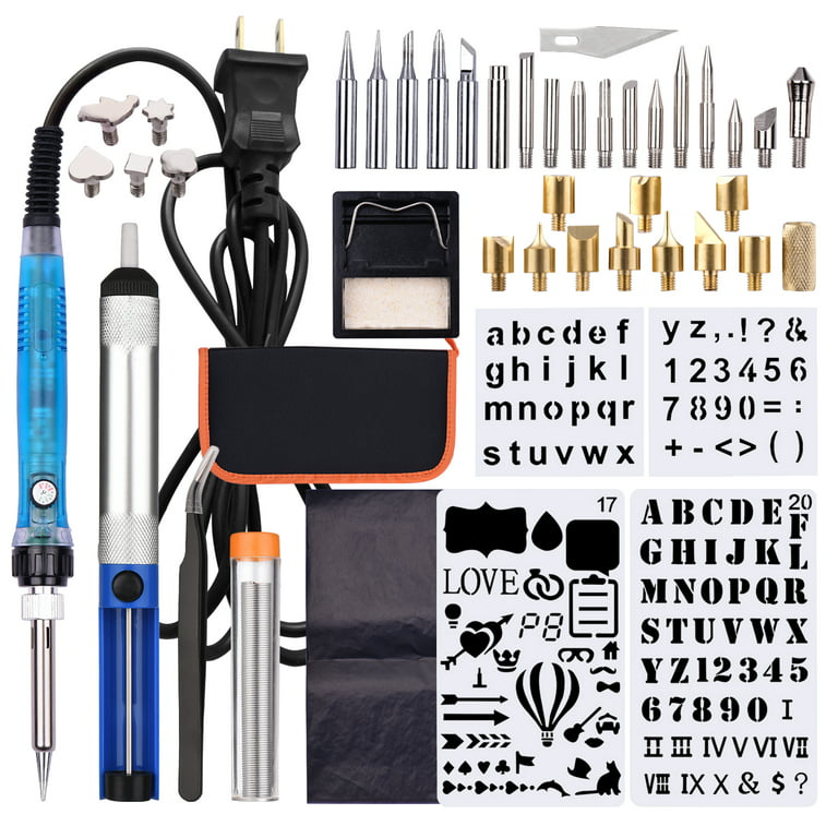 Meterk Wood Burning Tool Kit 53pcs Professional Pyrography Pen Soldering Iron Set Adjustable Temperature from 200-450 for Beginners Adults Wood