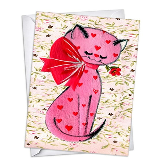 Funny Pink Cat Valentines/Galentines Day Greeting Cards | Big Large Jumbo Sized Single (8.5x11.25)