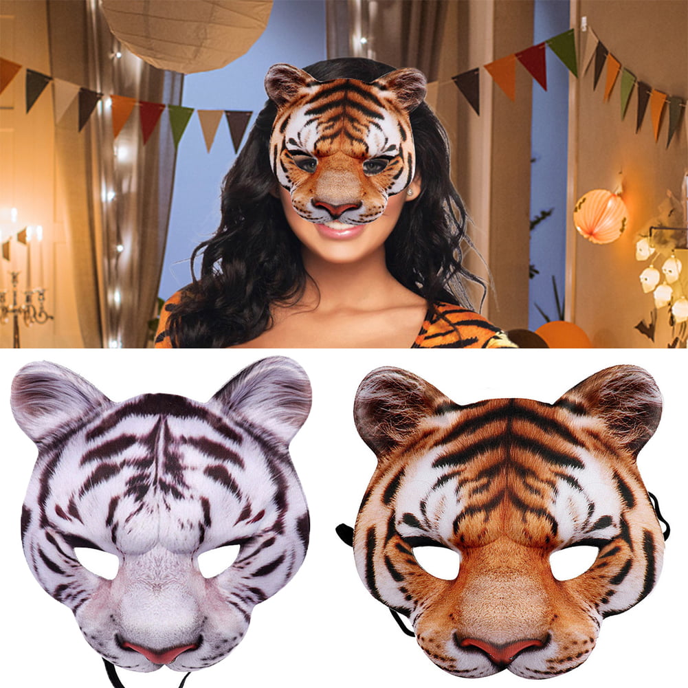 2Pcs Tiger Half Mask Realistic Look Soft Foam Face Mask Halloween Costume Accessory - Walmart.com