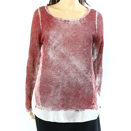 Wash Cotton Sweater - INC NEW Red Womens Size Large L Scoop Neck Acid Wash Sheer Hem Sweater