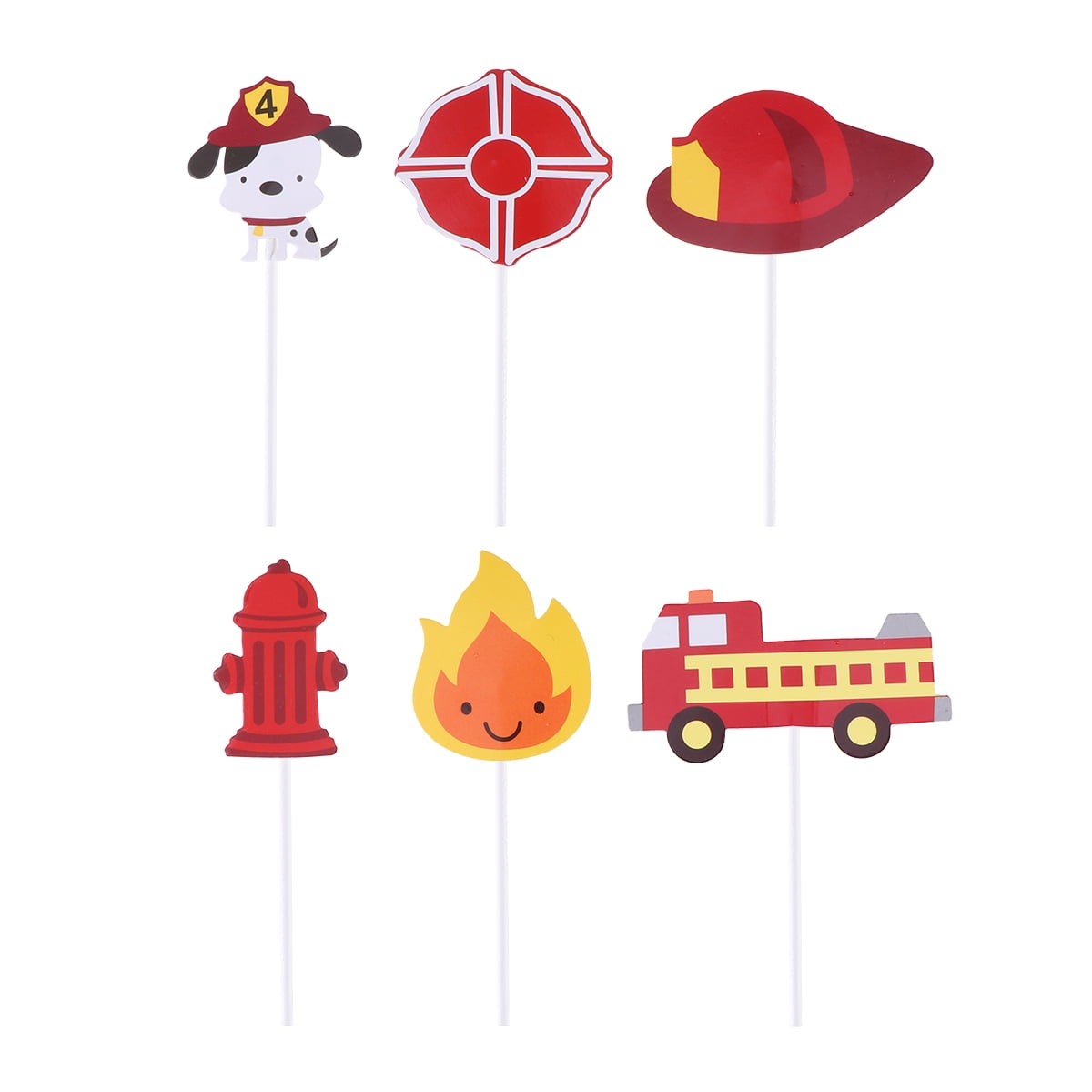 BESTONZON 12pcs Firefighter Theme Cupcake Toppers Cartoon Cupcake Decoration Party Supplies