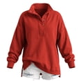 thumbnail image 6 of Womens Sweatshirts Oversized Button Collar Sweatshirt Quilted Placket Oversized Fall Outfits Relaxed Fit, Casual, Trendy, Daily Outfits Mock Neck Pullover Tops Henley Y2k Collar,Red,L, 6 of 6