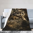 thumbnail image 2 of Wolf Fleece Throw Blanket, Fierce Grey Wolf with American Flag Patriotic Art Print, Soft Warm Lightweight Blanket for Sofa Couch Bed, Home Decor All Season 60x50, 2 of 6