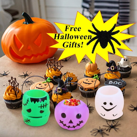 Halloween Clearance Boovnll Halloween Bucket Basket Bags, Plastic Pumpkin Trick or Treat Bags, Halloween Candy Bags Treat Bags for Kids, Halloween Basket, Halloween Treat Bags, Halloween Bags