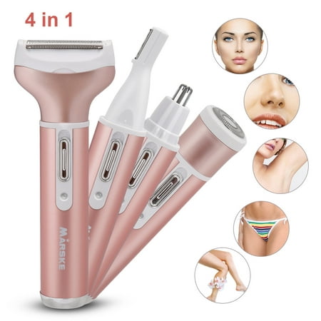 Bikini Trimmer, [Newest Version] 4 in 1 Electric Women Shaver/Lady Razor/Nose Hair Trimmer/Eyebrow Trimmer/ Foil Shaver Rechargeable for Face Legs Armpit Arms Bikini Line Using Smooth Glide (Best Rechargeable Bikini Trimmer)
