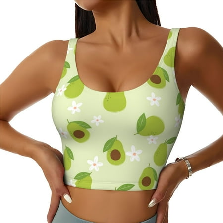 Sports Bras for Women High Support  Avocado With Leaf And Flower Workout Tank Tops Woman  Yoga Bra with Removable Cups