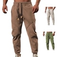 thumbnail image 4 of Lovskoo Men's Pants Solid Color Trendy Casual Plicing Drawstring Cuffed Pants Sports Fitness Pants Beige, 4 of 4
