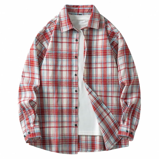 AherBiu Mens Plaid Shirt Long Sleeve Button down Lightweight Shacket Fashion Fall Casual Shirts with Pockets