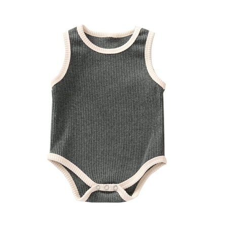 

Baby s Boy Girl One Piece Bodysuit Ribbed Solid Color O-neck Sleeveless Romper