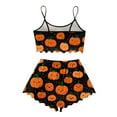thumbnail image 4 of WTOBBY Women's Retro Floral Halloween Pajama Set Sleeveless Vest with Adjustable Straps & Matching Shorts Breathable Sleepwear Two-Piece Set for Women Lounge Wear,Ginger S, 4 of 5