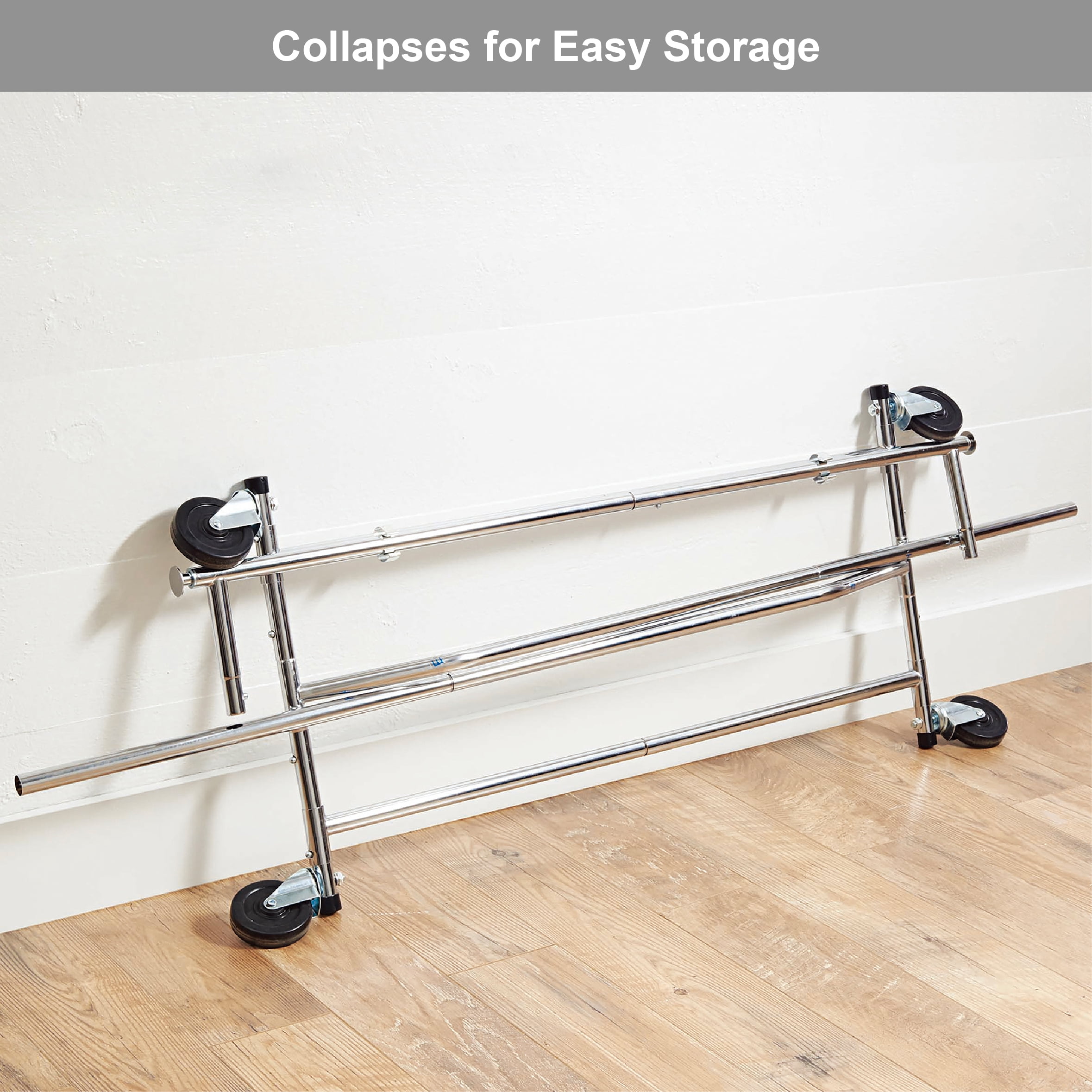 Better Homes & Gardens Folding Rolling Adjustable Garment Rack, Chrome