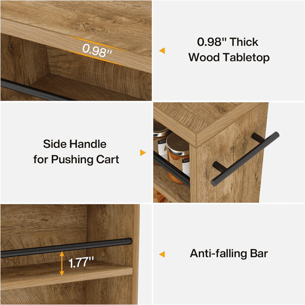 Slim Rolling Storage Cart - 6.3" Width, 3-Tier Shelves with Lockable Casters, 25lbs/Shelf Capacity - for Narrow Spaces in Kitchen, Laundry & Bathroom