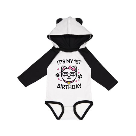 

Inktastic Its My 1st Birthday with Cat in Glasses Gift Baby Girl Long Sleeve Bodysuit