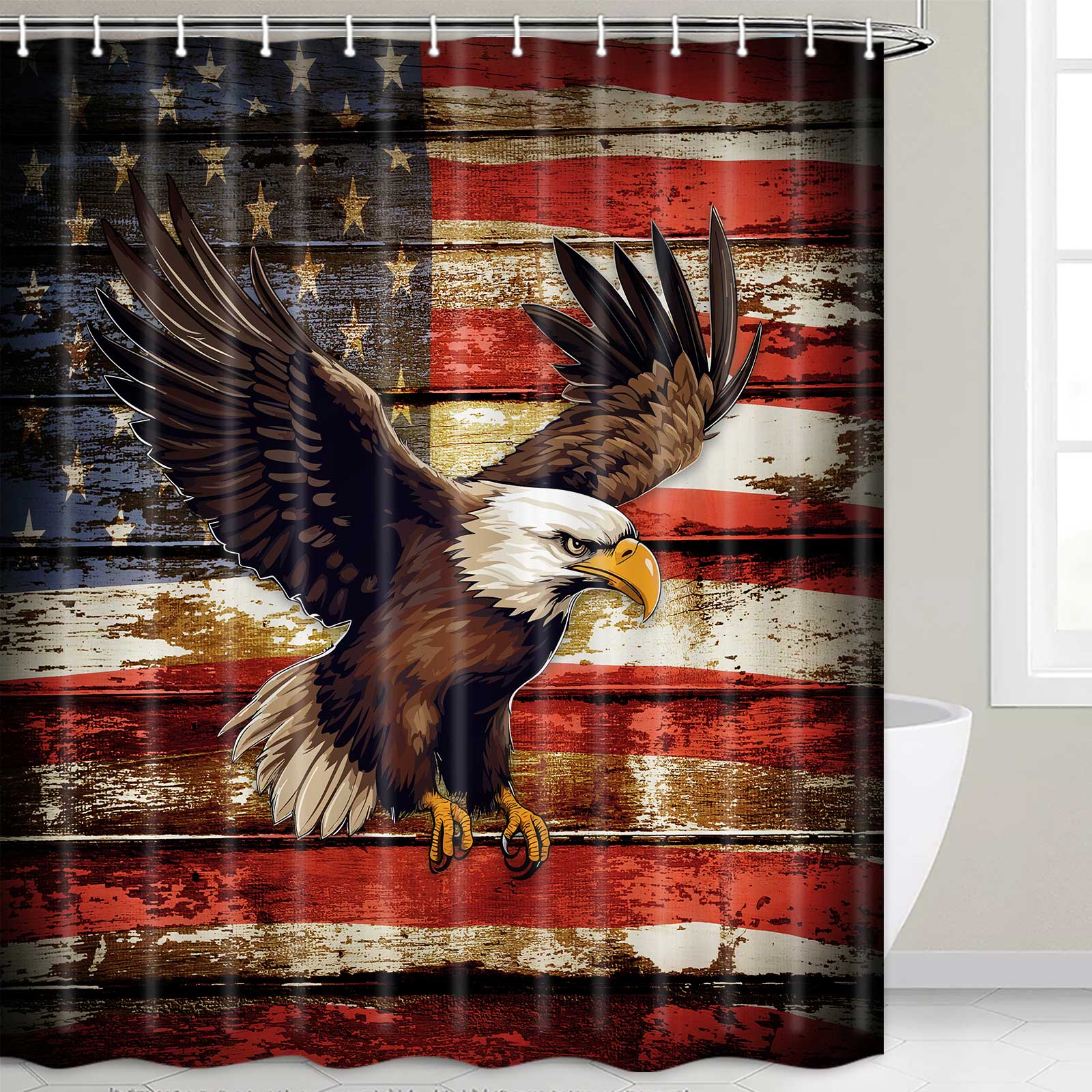 American Flag Shower Curtain, Independence Day United States Victory Flag Shower Curtains,Patriotic Theme USA Eagle Shower Curtains for Bathroom Decor Fabric Waterproof with 12 Hooks 72"x72"