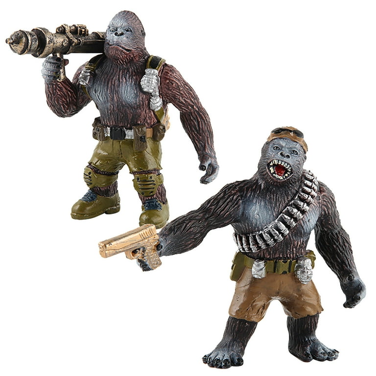 Fridja 3.5inch Jungle Animal Model Playsets 2 PCS Mini Gorilla Figurines  Armed Gorilla Action Figure Toy for Child Kids Decor Gift 