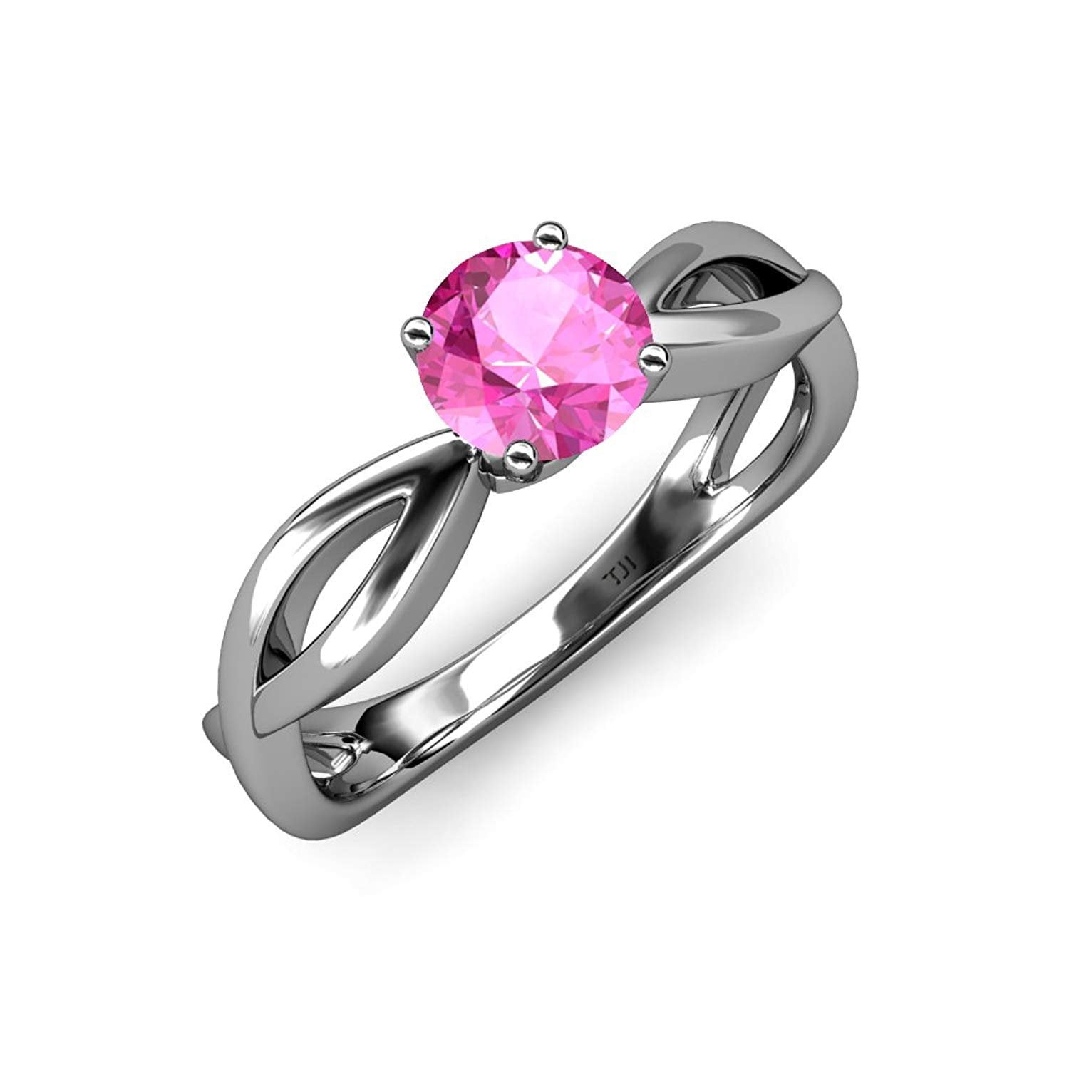 Pink Sapphire Infinity Solitaire Engagement Ring 0.95 ct in 14K White Gold by TriJewels