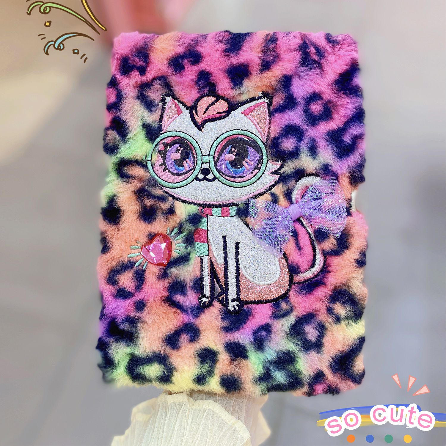 PinkSheep Cat Furry Diary with Lock and Keys, Secret Fuzzy Kitten Journal Notebook Diaries for Adult