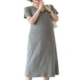 thumbnail image 1 of Robe Femme Enceinte Couleur Unie Col en V Manches Courtes Robe Midi Été Décontractée Robe de Maternité, 1 of 7