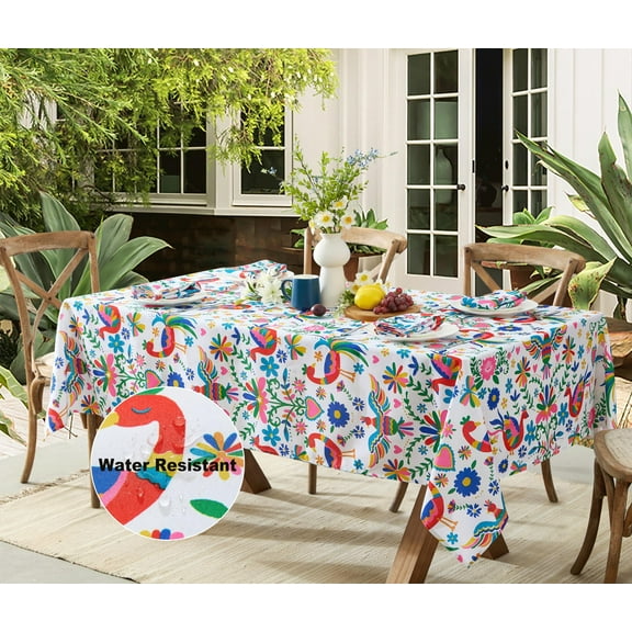 Colorful Spring Otomi Birds Folk Art 52 x 52 inch Square Fabric Tablecloth for Dinner Party