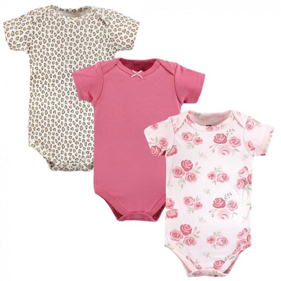 Hudson Baby Infant Girl Cotton Bodysuits, Blush Rose Leopard, 0-3 Months