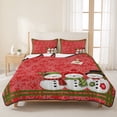 thumbnail image 3 of Quilts King Size Bedding Set, Red Christmas Snowflakes Lightweight Quilted Comforter, Winter Xmas Cute Snowman Plaid Soft Reversible Bedspread Coverlet with Pillow Covers for All Season, 96" x 106", 3 of 9