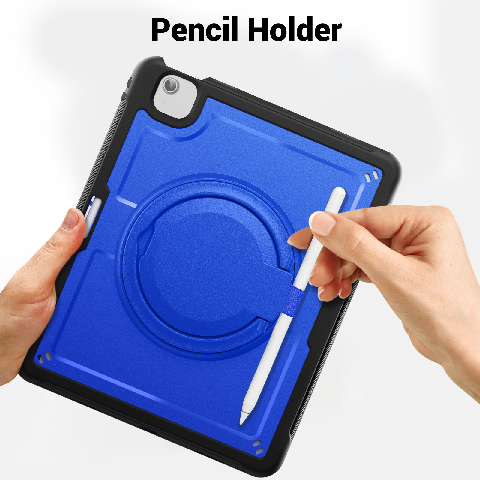 Shockproof Case for Apple iPad Air 13 Inch 2024 M2, Rugged Hybrid Protective Cover with Pencil Holder & Shoulder Strap Kids Friendly Rotating Kickstand Case for iPad Air 13" 2024, Darkblue