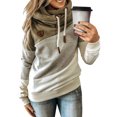 thumbnail image 1 of UKAP Women Pullover Drawstring Sweatshirt Color Block Hoodies Casual Fall Hooded Tops Khaki L, 1 of 2