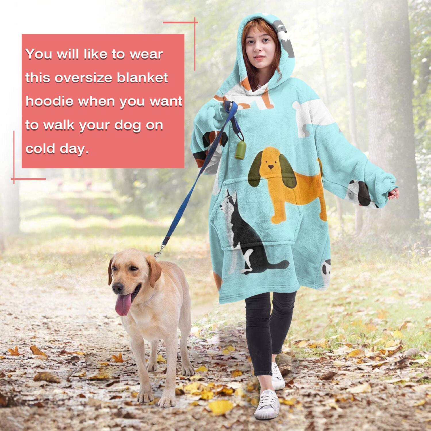 Wearable Oversized Blanket,Cartoon Dog Wearable Blanket Hoodie for Adults,Cozy Hooded Blankets with Super Pockets,Super Warm Fuzzy Pullover for Women & Men