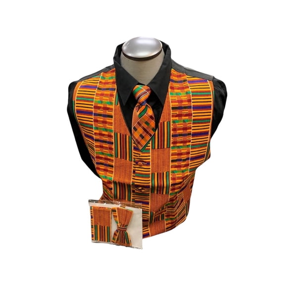 Menz Kante African Print, Geometric, Dressy Outerwear Vests (Big & Tall)
