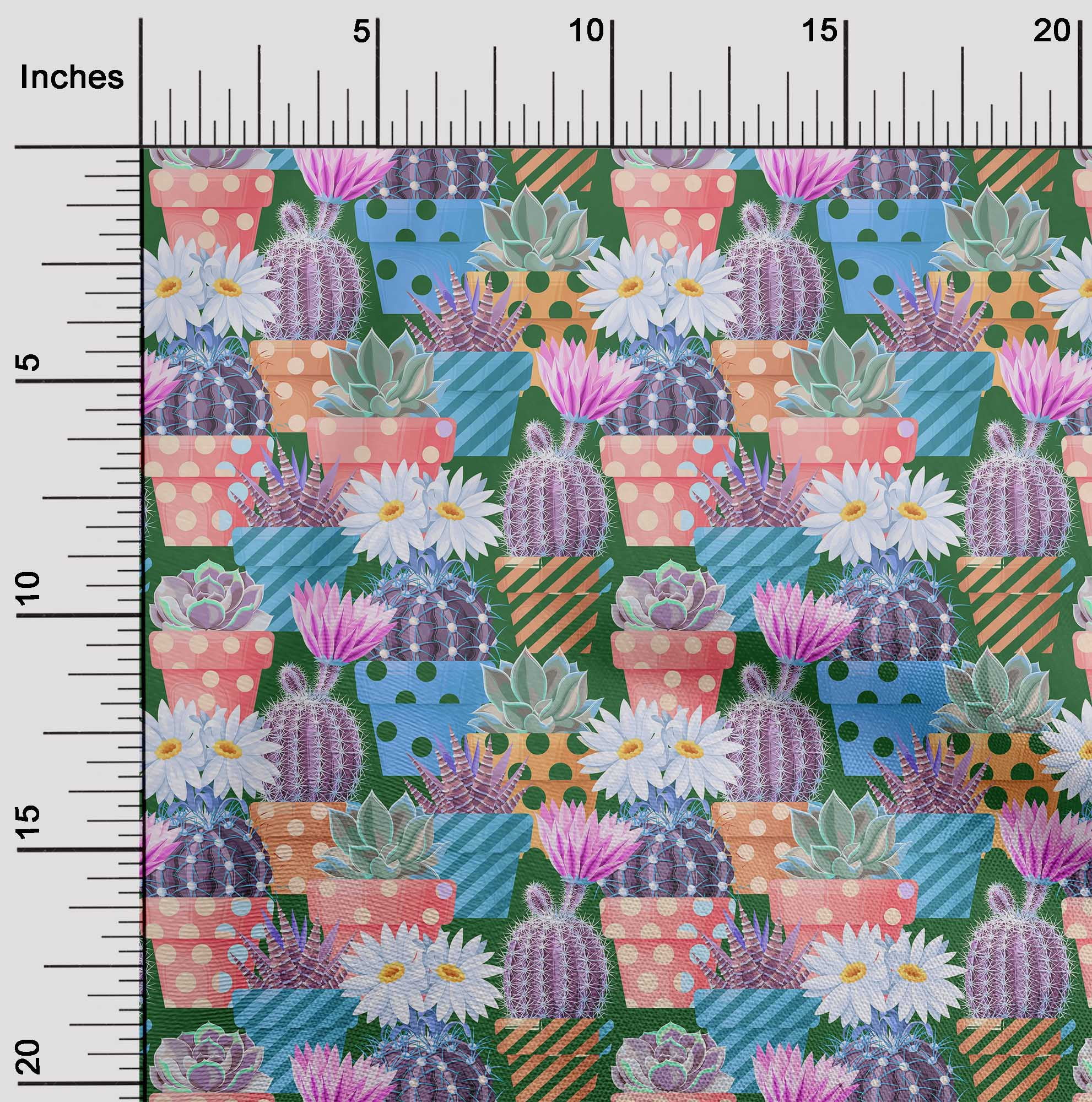 oneOone Cotton Cambric Green Fabric Plants Cactus With Flowers Fabric For Sewing Printed Craft Fabric By The Yard 42 Inch Wide