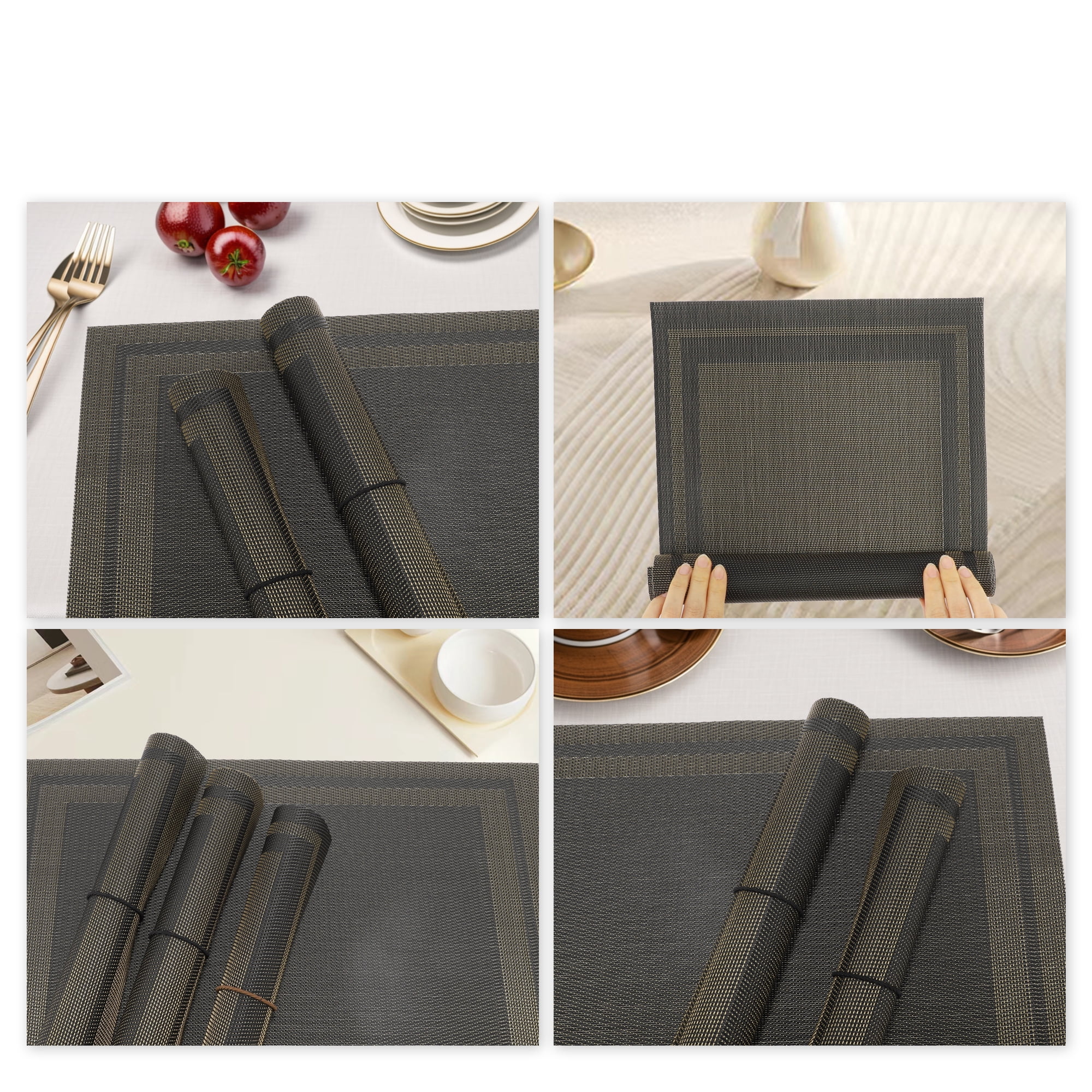 Unique Bargains 4 Pcs Double Frame Placemats PET Place Mats for Kitchen Dining Black