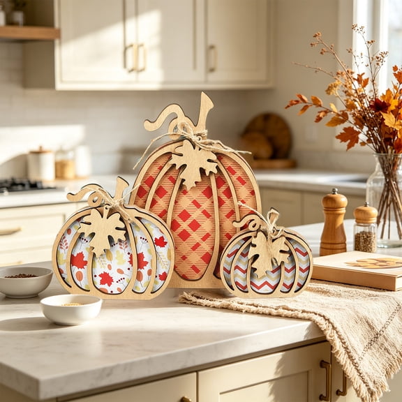 Wooden Pumpkin Ornament Thanksgiving Decoration Fall Home Decor Tabletop Shelf Accent Kitchen Living Room Display Rustic Festival Centerpiece Holiday Gift Collection Accent