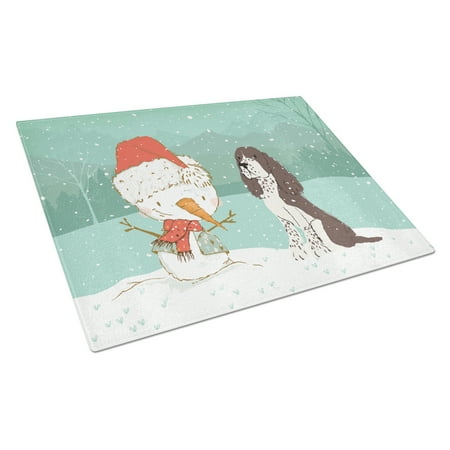 

Caroline s Treasures CK2074LCB Brown English Springer Spaniel Snowman Christmas Glass Cutting Board Large 12H x 16W