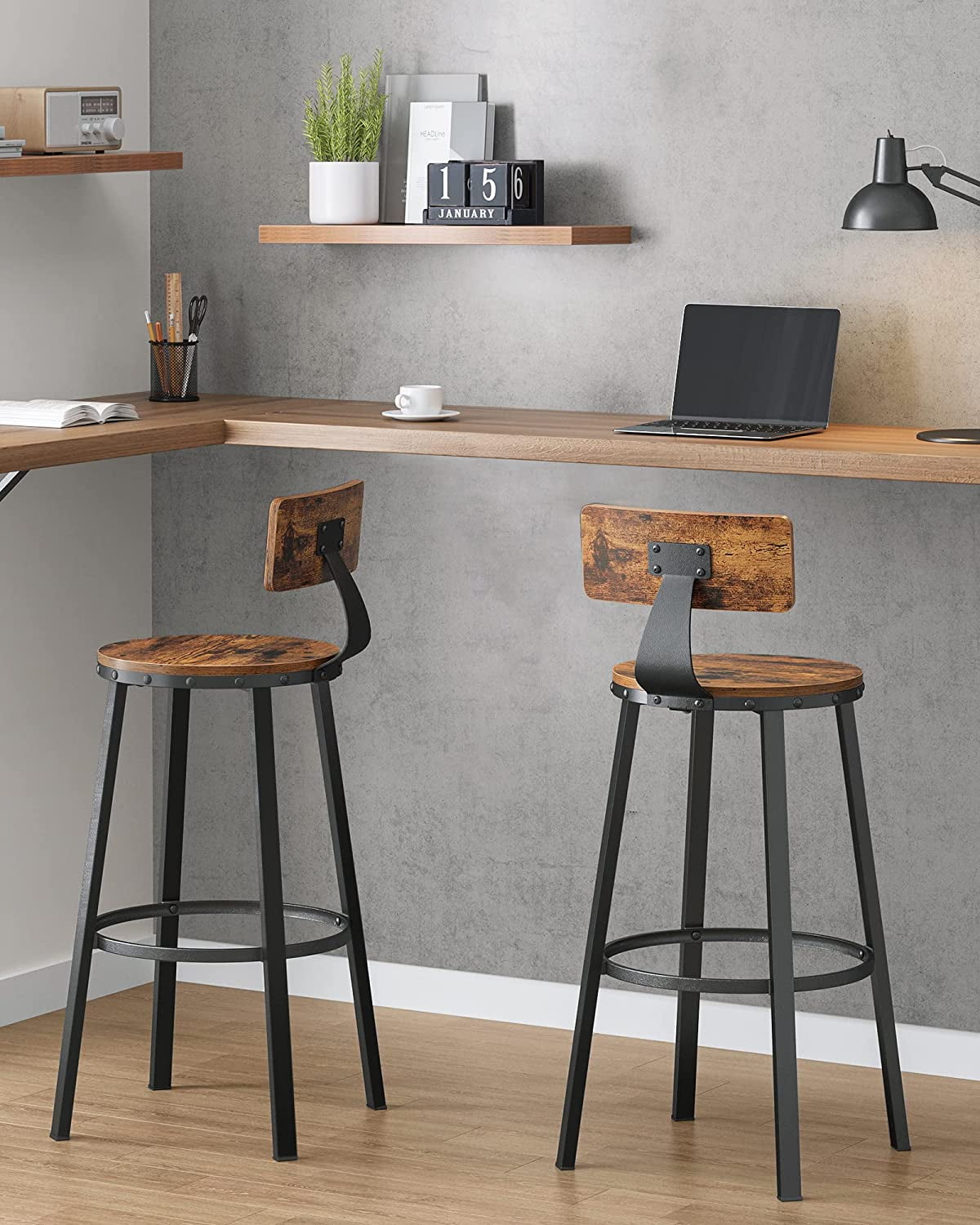 ZXNYH Bar Stools Set of 2, 28.7 Inches Barstools with Back