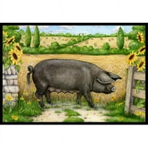 Black Pig with Sunflowers Indoor or Outdoor Mat, 24 x 36