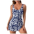 thumbnail image 2 of WAYUTE Womens One Piece Swimsuits Floral Print Suspender Adjustable Belly Covering Swimdress Tummy Control Elegant Bathing Suit, 2 of 5