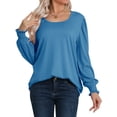thumbnail image 6 of Nlife Women Puff Long Sleeve U Neck Pleated Tunic Top Casual Shirt Dressy Blouse, 6 of 9