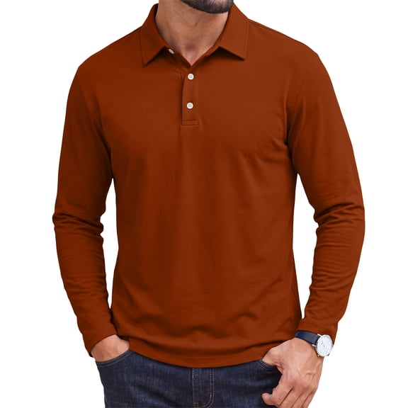 LRGSHF Long Sleeve Polo Shirts for Men Business Casual Work Golf Shirt Men Comfy Lounge Polo Shirt, Lightweight, Solid Color, Quick Dry, Work Golf, Moisture Wicking