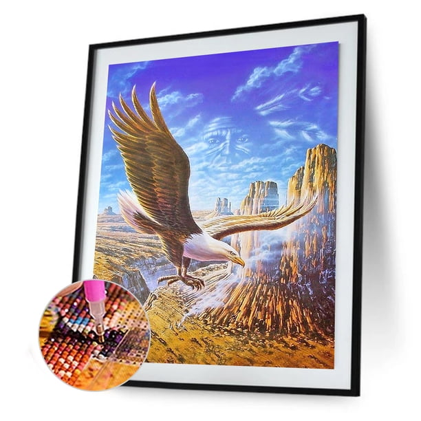 Cuadros Decorativos Kit de pintura de diamante 5D DIY Cuadro de mosaico de águila de diamante cuadrado completo (20x30CM) Tmvgtek embutido en tela