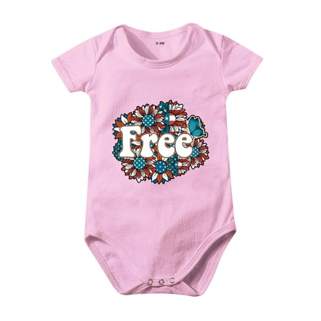 

Unisex Baby Onesie Clothing Summer Independence Day Floral Celebration Cartoon Print Short Sleeve Crawl Romper Clothes 0 To 24 Months Kids