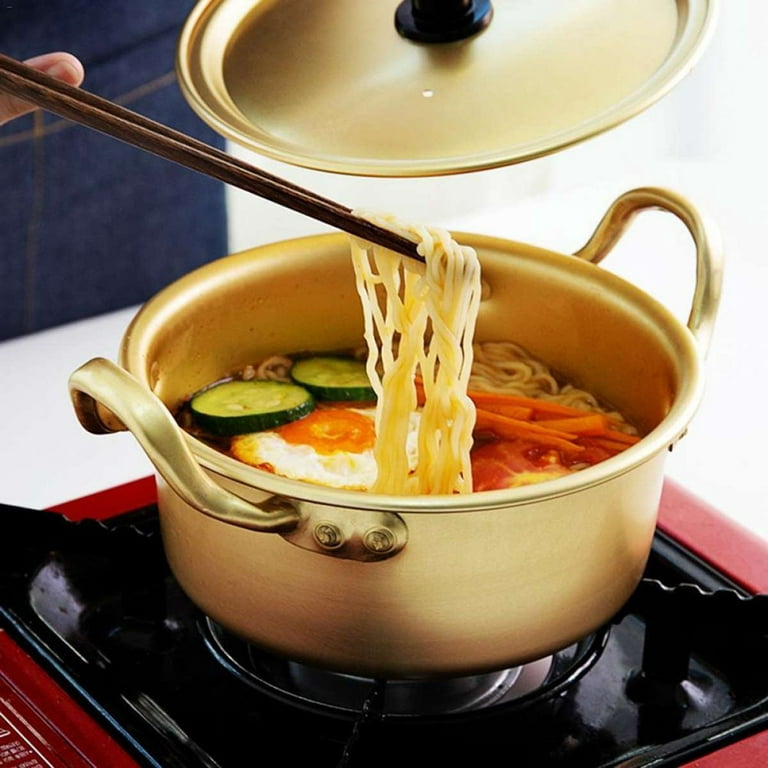 AHIER Ramen Pot, Korean Ramen Cooking Pot with Lid Spoon and Chopsticks (1Pair), Korean Ramen Noodle Pot Fast Heating for Kitchen Cookware (Double