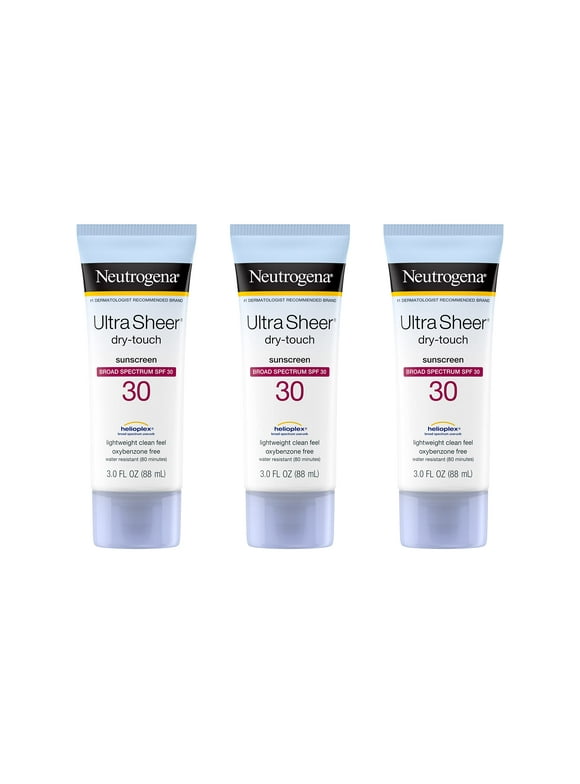 Neutrogena Ultra Sheer Dry-Touch Sunscreen Lotion, Broad Spectrum Spf 30 Uva/Uvb Protection, Oxybenzone-Free, Water Resistant, Non-Comedogenic, Non-Greasy, Travel Size, 3 Fl Oz, Pack Of 3