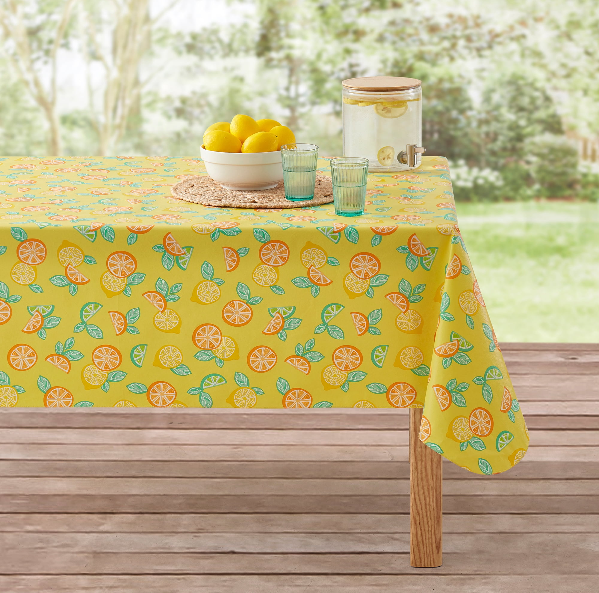 Mainstays Yellow Citrus PEVA Tablecloth, Spring & Summer, 60"W x 84"L Rectangle, for Outdoor and Indoor