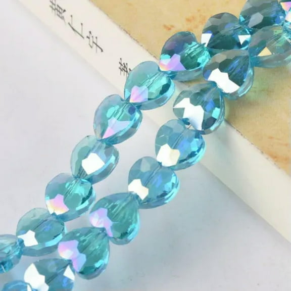 U8MO 20pcs Shiny Heart Faceted Crystal Glass 8mm 10mm Loose Beads for Jewelry Making-10mm-Lake Blue AB